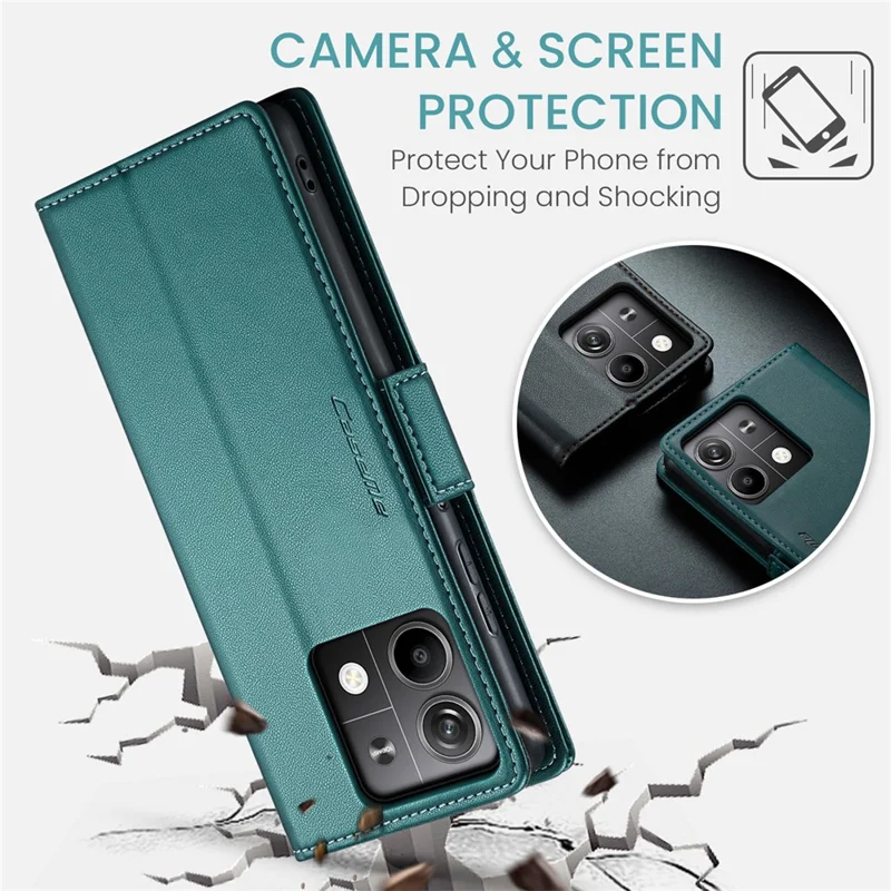 CASEME 023 Series For Xiaomi Redmi Note 13 5G Case Leather Folio Phone Cover RFID Blocking - Green