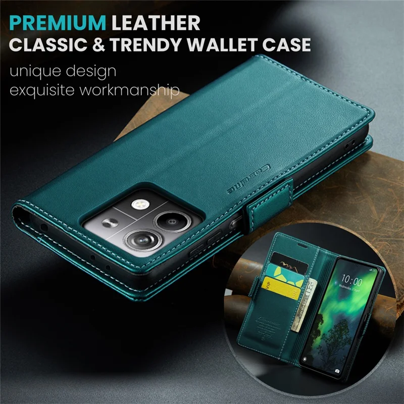 CASEME 023 Series For Xiaomi Redmi Note 13 5G Case Leather Folio Phone Cover RFID Blocking - Green