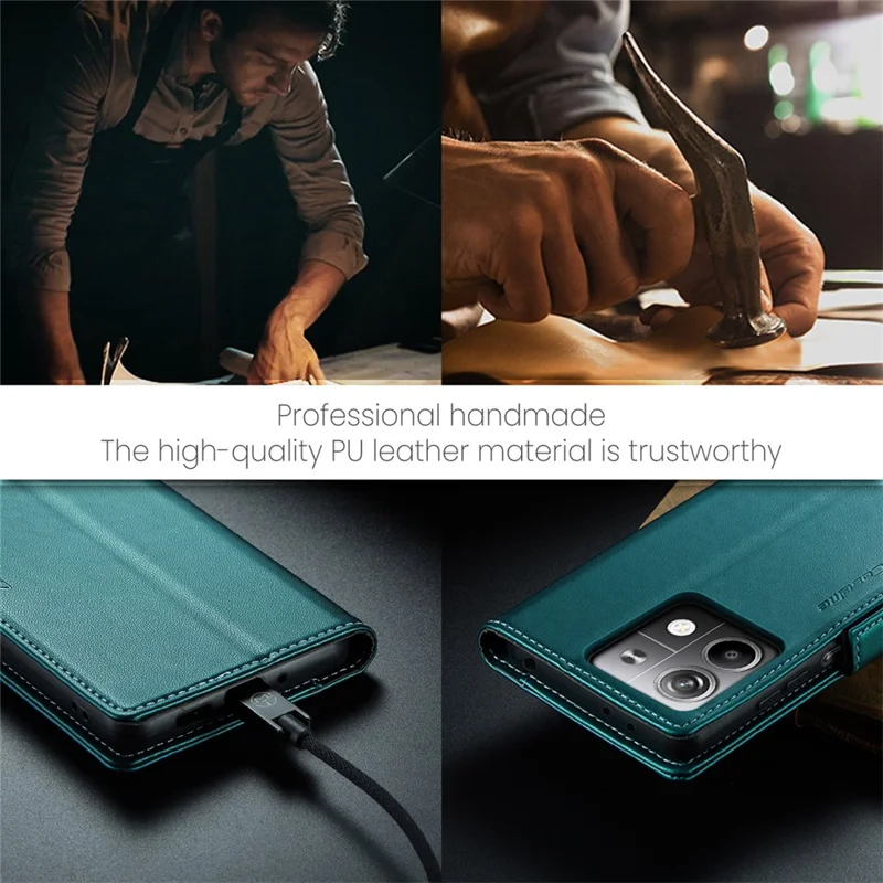 CASEME 023 Series For Xiaomi Redmi Note 13 5G Case Leather Folio Phone Cover RFID Blocking - Green