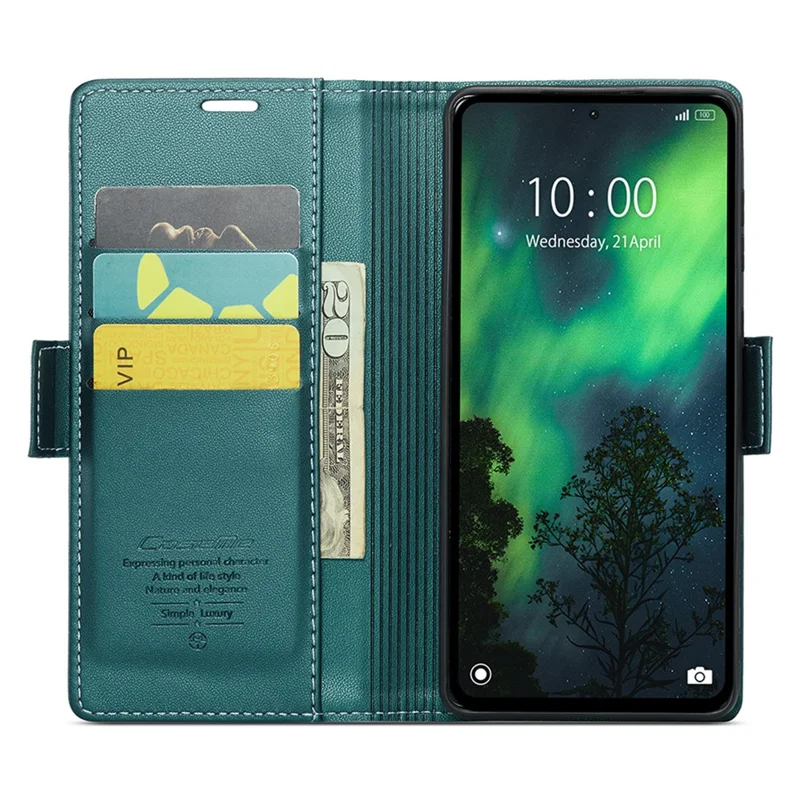 CASEME 023 Series For Xiaomi Redmi Note 13 5G Case Leather Folio Phone Cover RFID Blocking - Green
