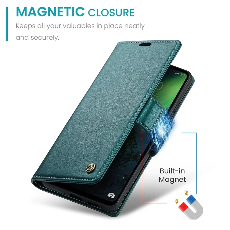 CASEME 023 Series For Xiaomi Redmi Note 13 5G Case Leather Folio Phone Cover RFID Blocking - Green