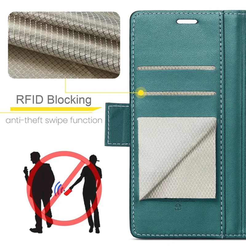 CASEME 023 Series For Xiaomi Redmi Note 13 5G Case Leather Folio Phone Cover RFID Blocking - Green