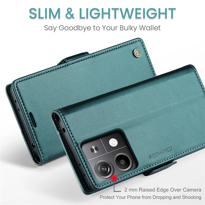 CASEME 023 Series For Xiaomi Redmi Note 13 5G Case Leather Folio Phone Cover RFID Blocking - Green