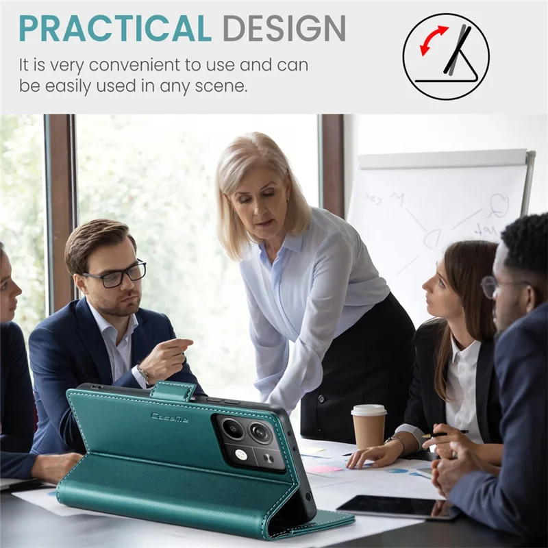 CASEME 023 Series For Xiaomi Redmi Note 13 5G Case Leather Folio Phone Cover RFID Blocking - Green