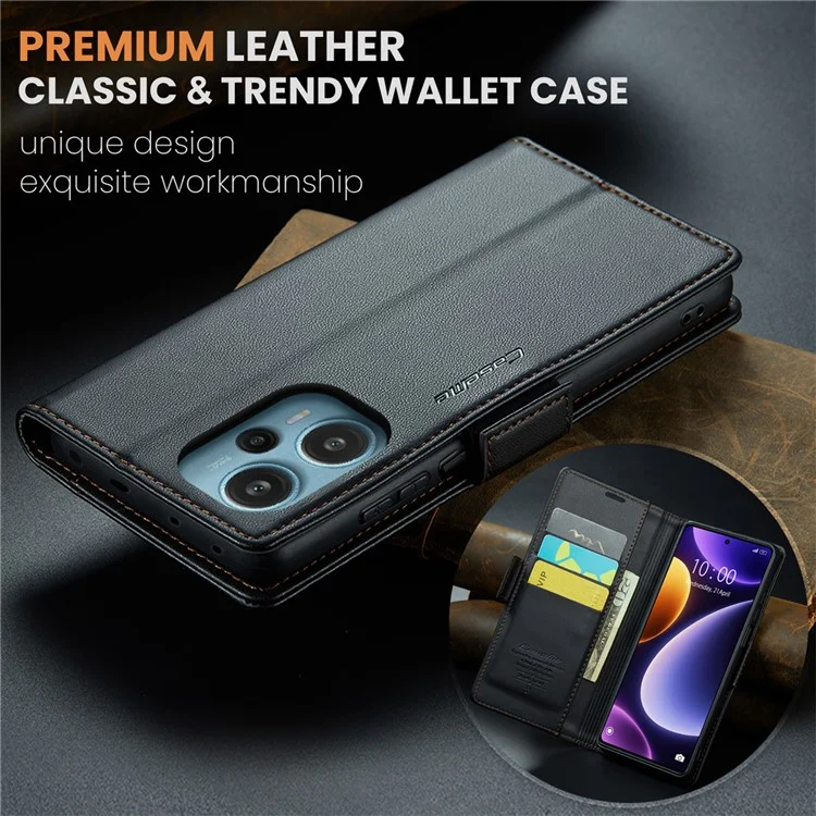 CASEME 023 Series Para Xiaomi Poco F5 5G / Redmi Note 12 Turbo Funda Cartera de Cuero para Teléfono - Negro