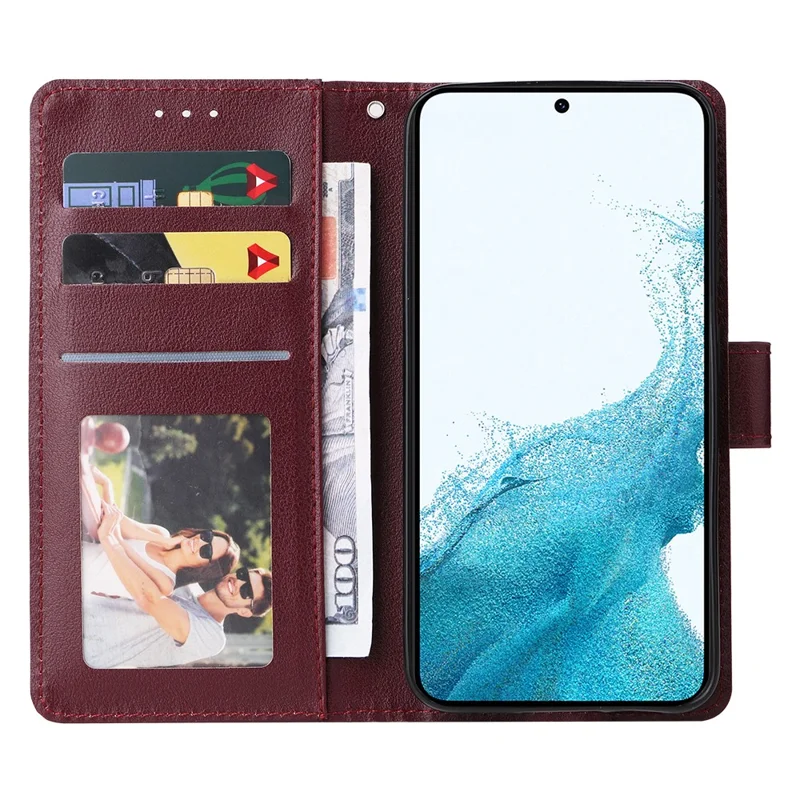 Per Samsung Galaxy S23 Wallet Case 3 Slot per Carte Slim-Fit Custodia in Pelle PU Stand per Telefono - Rosso Vino