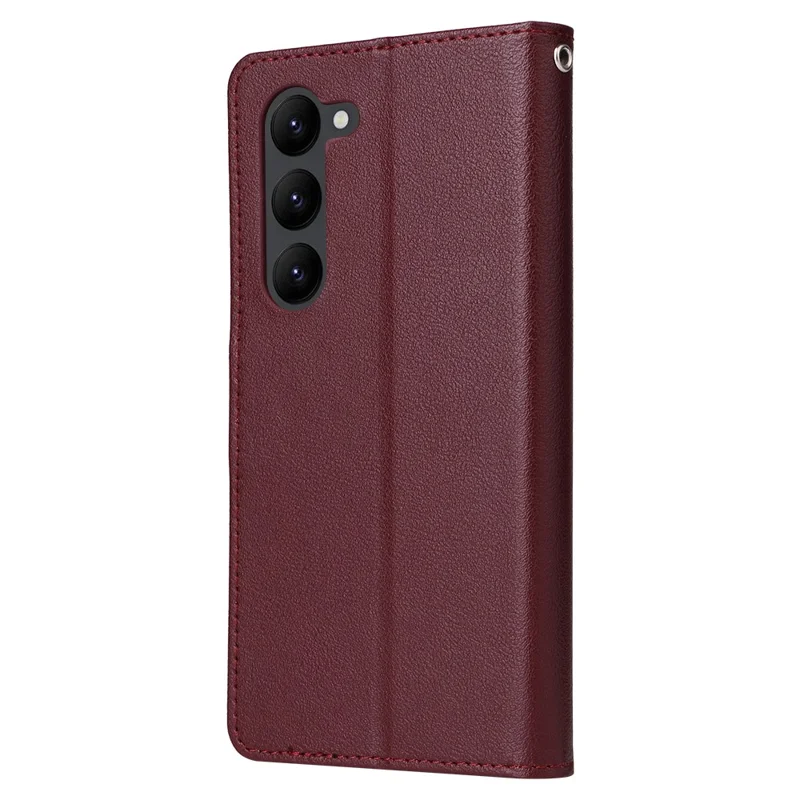 For Samsung Galaxy S23+ Case 3 Card Slots Wallet PU Leather Phone Cover - Wine Red
