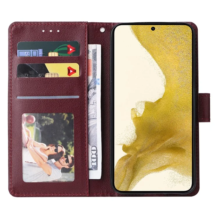 For Samsung Galaxy S23+ Case 3 Card Slots Wallet PU Leather Phone Cover - Wine Red