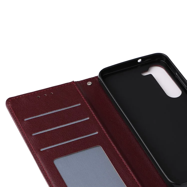 For Samsung Galaxy S23+ Case 3 Card Slots Wallet PU Leather Phone Cover - Wine Red