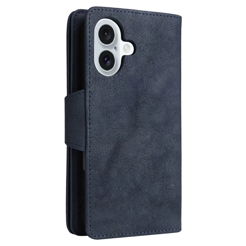 For iPhone 16 Plus Shockproof Case Rivet Decor PU Leather Zipper Wallet Phone Cover - Blue
