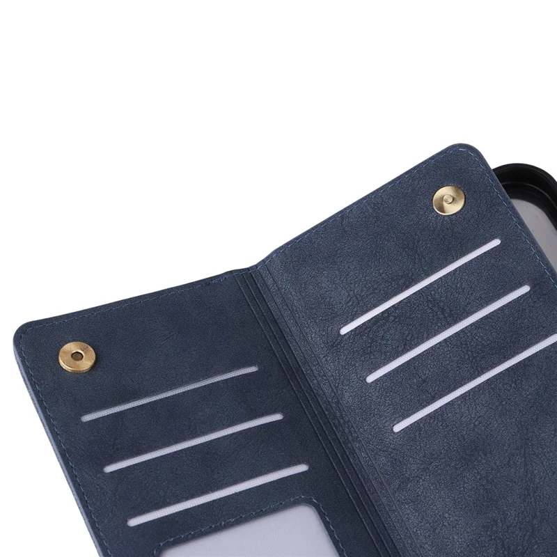 For iPhone 16 Plus Shockproof Case Rivet Decor PU Leather Zipper Wallet Phone Cover - Blue