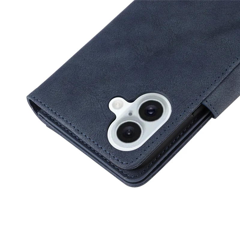 For iPhone 16 Plus Shockproof Case Rivet Decor PU Leather Zipper Wallet Phone Cover - Blue