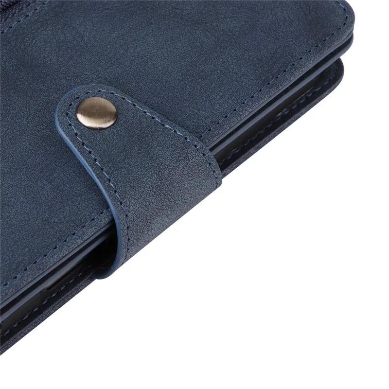 For iPhone 16 Plus Shockproof Case Rivet Decor PU Leather Zipper Wallet Phone Cover - Blue