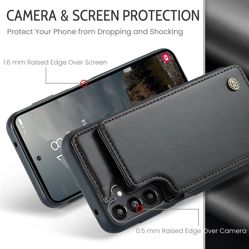 Чехол CASEME C22 Series для Samsung Galaxy A55 5G с блокировкой RFID, 5 слотами для карт и подставкой - черный