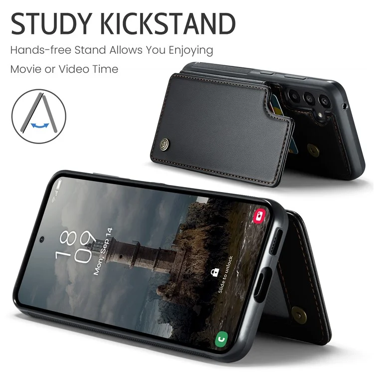 Чехол CASEME C22 Series для Samsung Galaxy A55 5G с блокировкой RFID, 5 слотами для карт и подставкой - черный