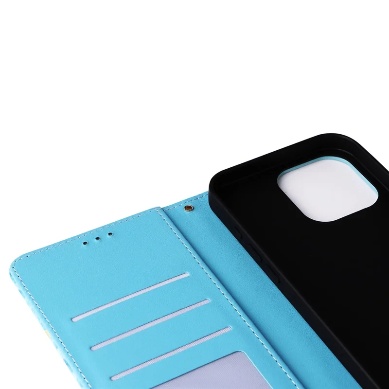 Pour iPhone 16 Pro Max Case Lacquered Marble Pattern Card Slots Wallet Leather Phone Cover - Blue