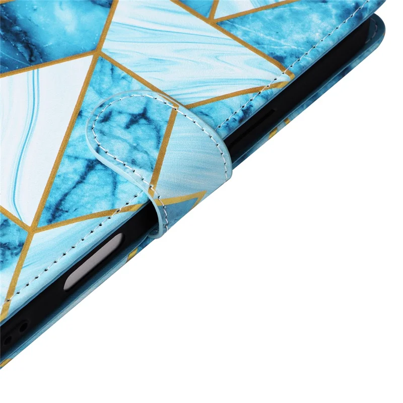 Pour iPhone 16 Pro Max Case Lacquered Marble Pattern Card Slots Wallet Leather Phone Cover - Blue