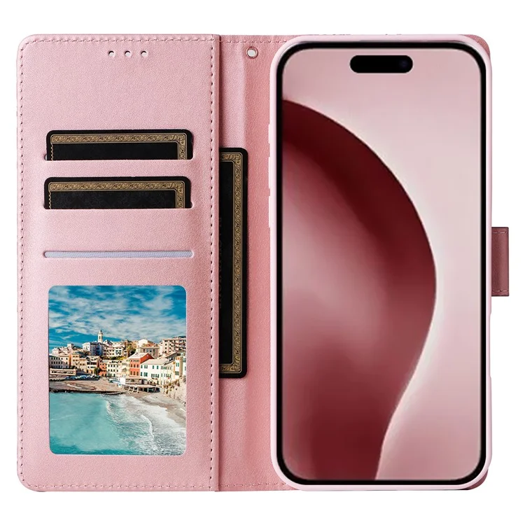 Per iPhone 16 Pro Case Lacquered Leather Phone Shell Marble Pattern Design - Rose Gold