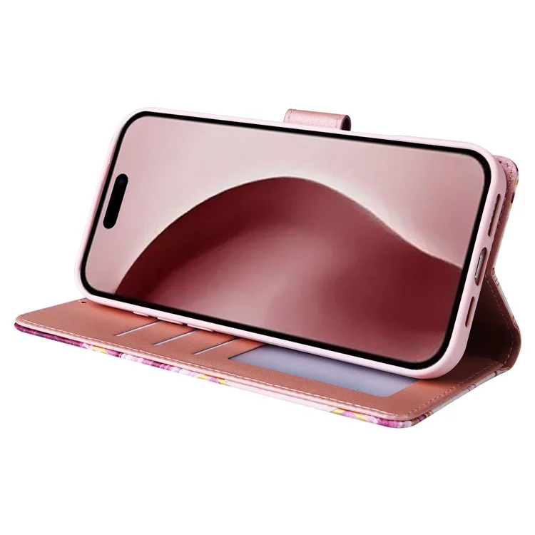 Per iPhone 16 Pro Case Lacquered Leather Phone Shell Marble Pattern Design - Rose Gold