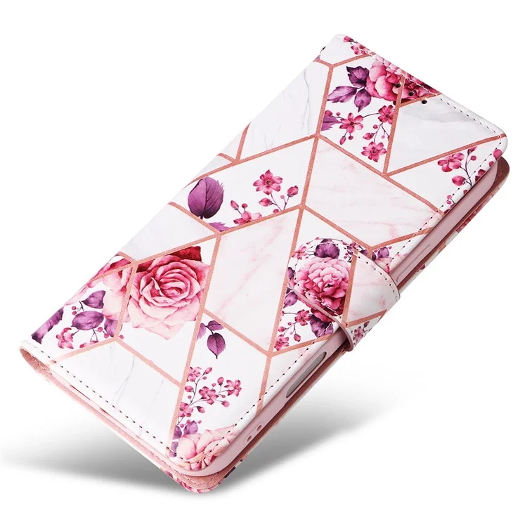 Per iPhone 16 Pro Case Lacquered Leather Phone Shell Marble Pattern Design - Rose Gold