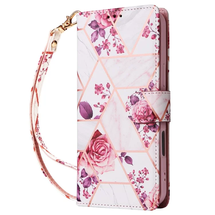 Per iPhone 16 Pro Case Lacquered Leather Phone Shell Marble Pattern Design - Rose Gold
