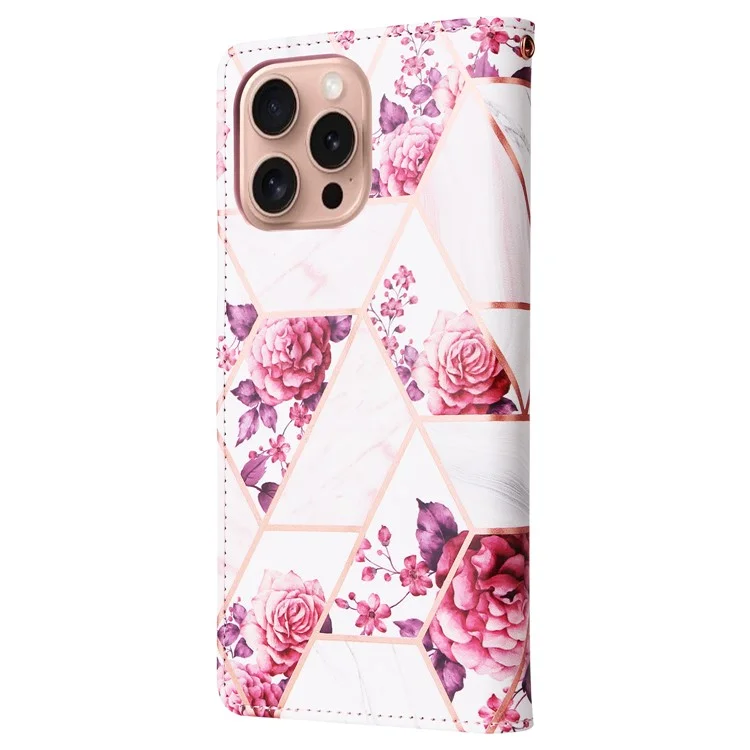 Per iPhone 16 Pro Case Lacquered Leather Phone Shell Marble Pattern Design - Rose Gold
