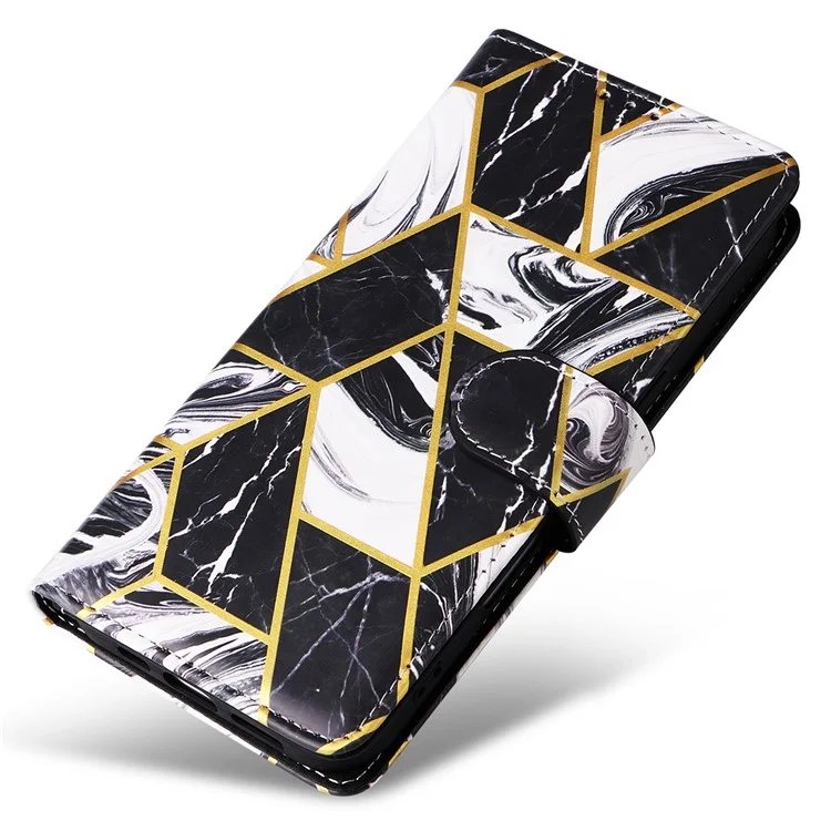 Für iPhone 16 Case Marmor Muster Drucken Leder Geldbörse Handyhülle - Schwarz