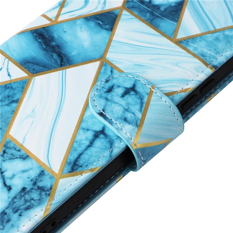 For Samsung Galaxy A24 4G (162.1 X 77.6 X 8.3mm) Case Marble Design Leather Flip Phone Cover - Blue