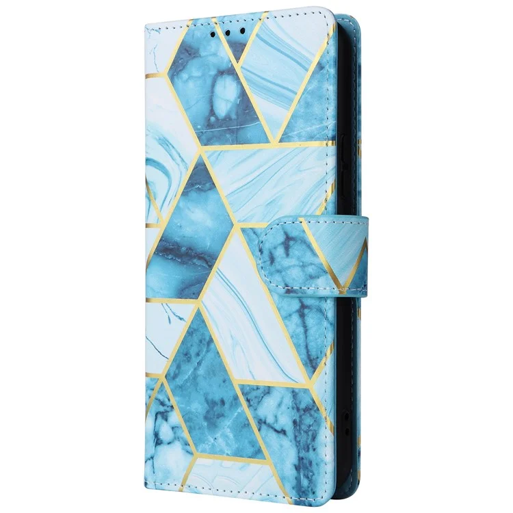 For Samsung Galaxy A24 4G (162.1 X 77.6 X 8.3mm) Case Marble Design Leather Flip Phone Cover - Blue