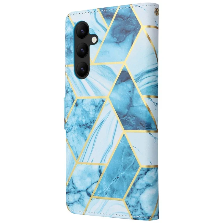 For Samsung Galaxy A24 4G (162.1 X 77.6 X 8.3mm) Case Marble Design Leather Flip Phone Cover - Blue