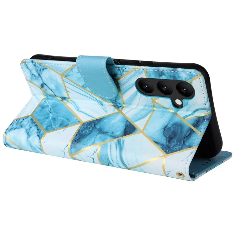 For Samsung Galaxy A24 4G (162.1 X 77.6 X 8.3mm) Case Marble Design Leather Flip Phone Cover - Blue