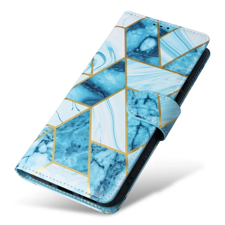 For Samsung Galaxy A24 4G (162.1 X 77.6 X 8.3mm) Case Marble Design Leather Flip Phone Cover - Blue