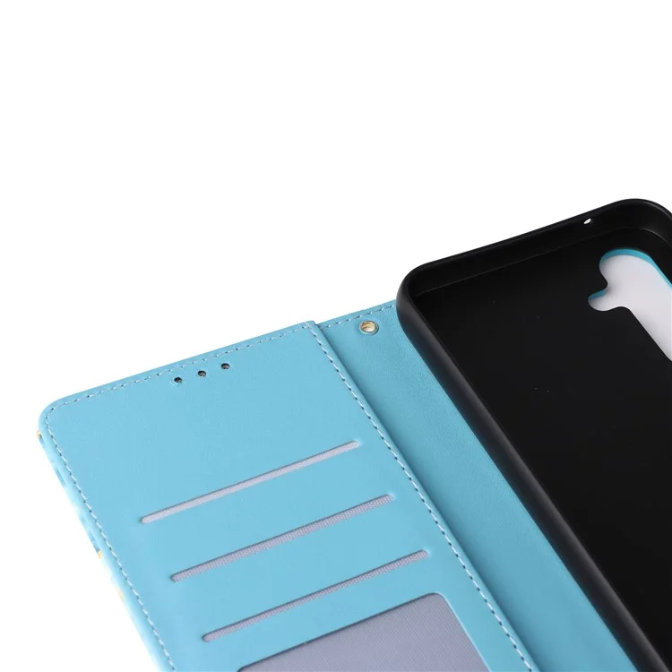 For Samsung Galaxy A24 4G (162.1 X 77.6 X 8.3mm) Case Marble Design Leather Flip Phone Cover - Blue