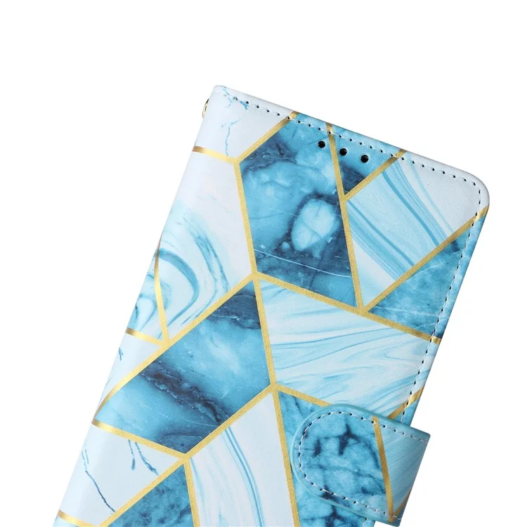 For Samsung Galaxy A24 4G (162.1 X 77.6 X 8.3mm) Case Marble Design Leather Flip Phone Cover - Blue