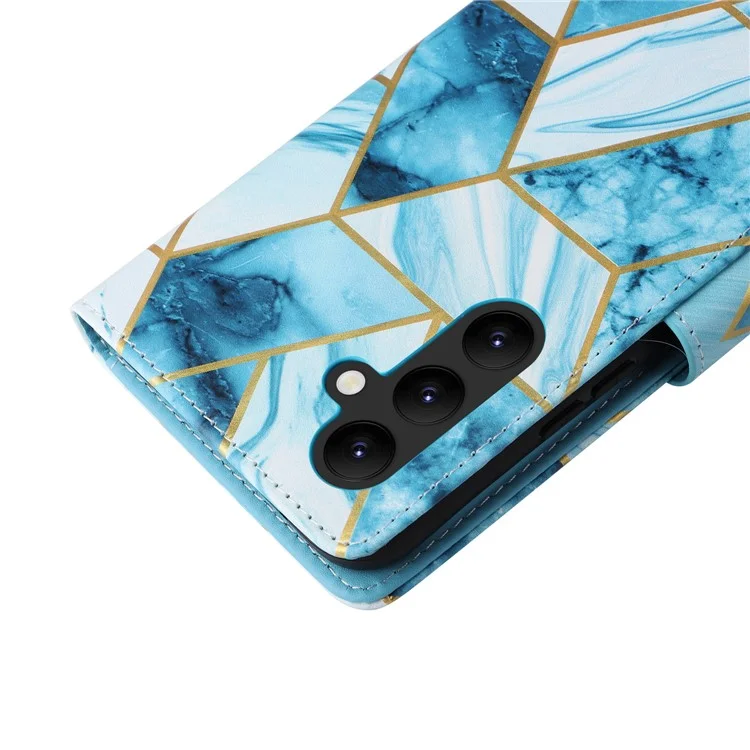 For Samsung Galaxy A24 4G (162.1 X 77.6 X 8.3mm) Case Marble Design Leather Flip Phone Cover - Blue