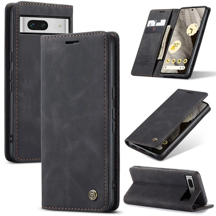 CASEME 013 Serie Für Google Pixel 7a Hülle Kartenhalter Ständer Ledertelefon Abdeckung - Schwarz