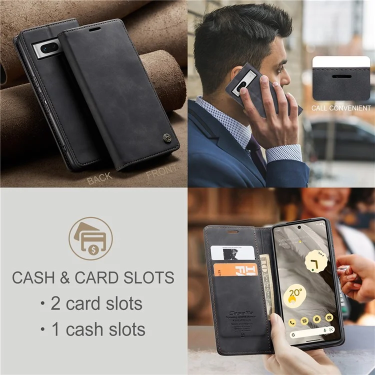 CASEME 013 Serie Für Google Pixel 7a Hülle Kartenhalter Ständer Ledertelefon Abdeckung - Schwarz