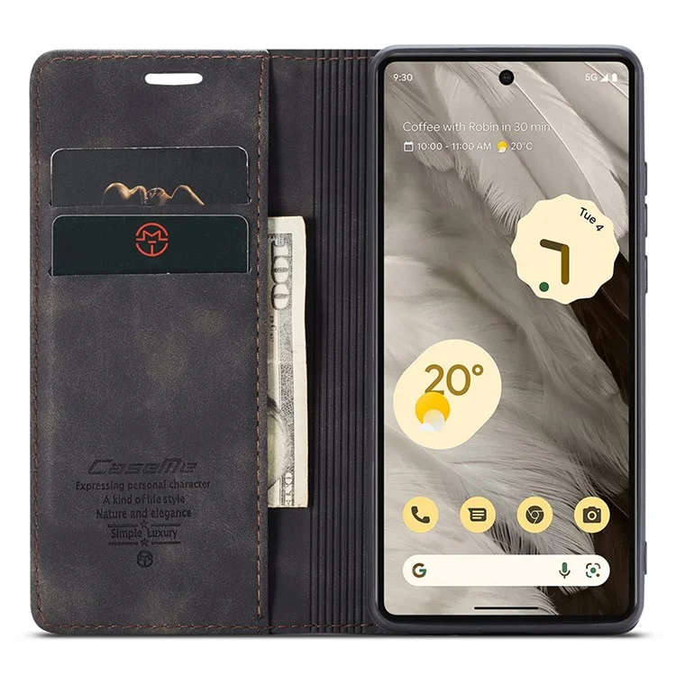 CASEME 013 Serie Für Google Pixel 7a Hülle Kartenhalter Ständer Ledertelefon Abdeckung - Schwarz
