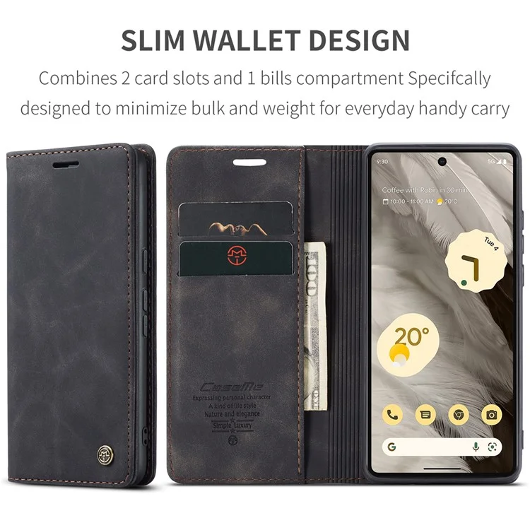 CASEME 013 Serie Für Google Pixel 7a Hülle Kartenhalter Ständer Ledertelefon Abdeckung - Schwarz