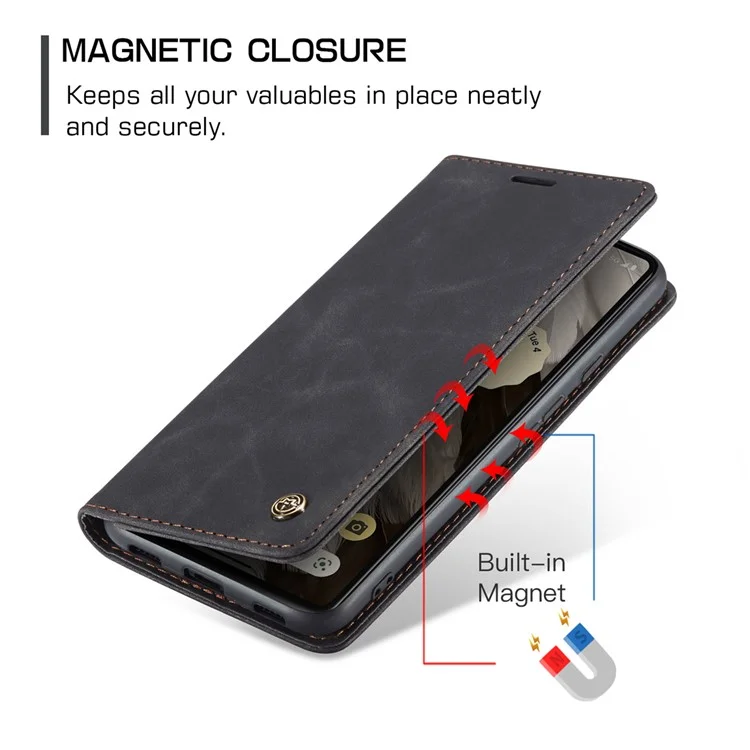 CASEME 013 Serie Für Google Pixel 7a Hülle Kartenhalter Ständer Ledertelefon Abdeckung - Schwarz