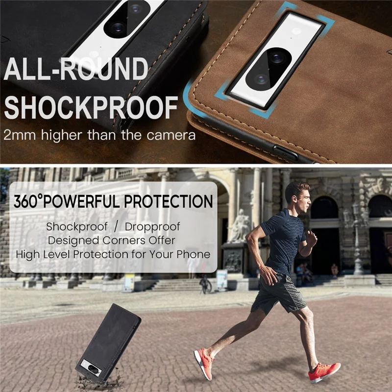 CASEME 013 Series For Google Pixel 8 Case Magnetic PU Leather Phone Cover with Stand - Black