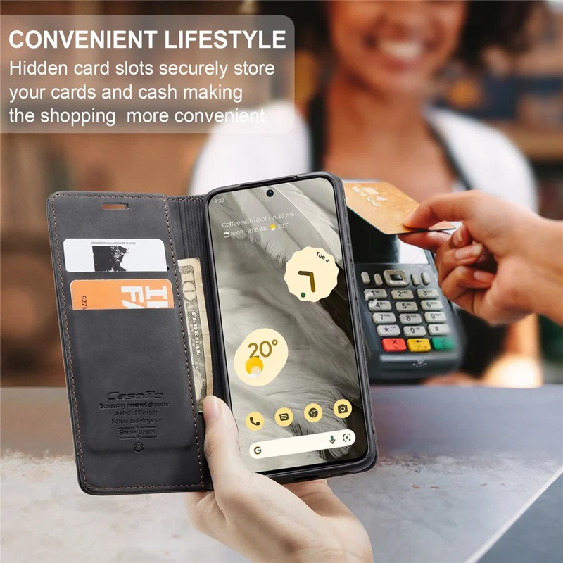 CASEME 013 Series For Google Pixel 8 Case Magnetic PU Leather Phone Cover with Stand - Black
