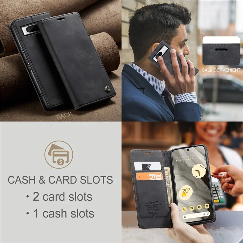 CASEME 013 Series For Google Pixel 8 Case Magnetic PU Leather Phone Cover with Stand - Black