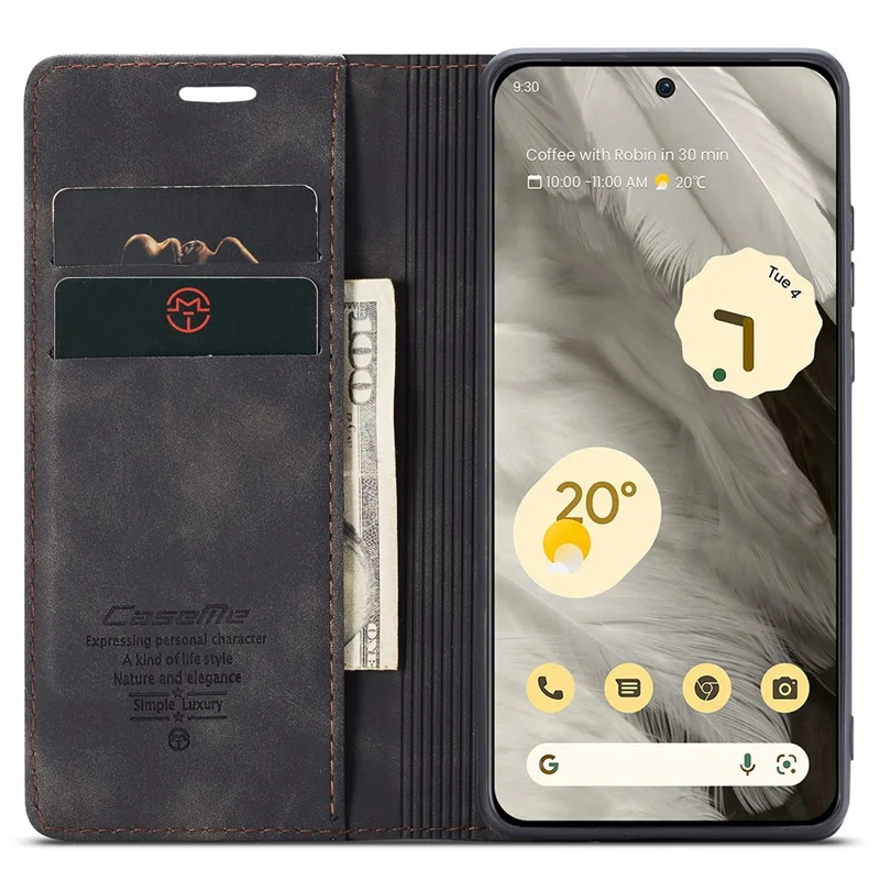 CASEME 013 Series For Google Pixel 8 Case Magnetic PU Leather Phone Cover with Stand - Black