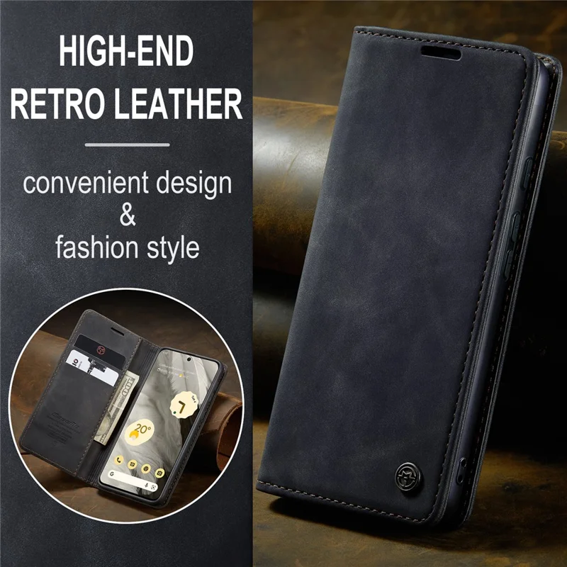 CASEME 013 Series For Google Pixel 8 Case Magnetic PU Leather Phone Cover with Stand - Black
