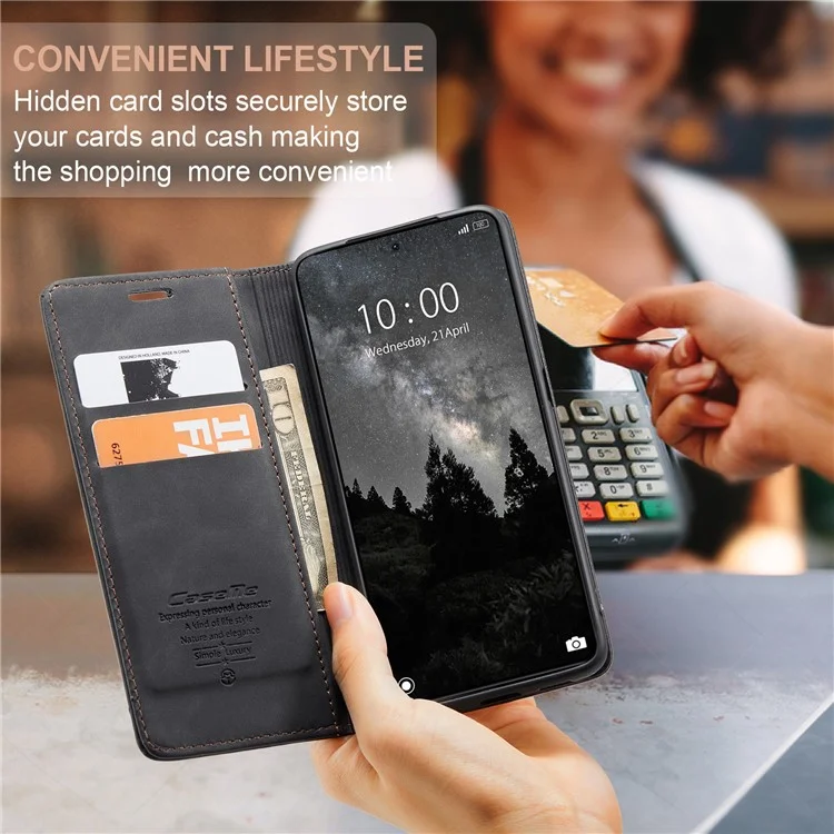 CASEME 013 Série Para Xiaomi 14 Ultra Estojo de Suporte Slot de Cartão Capa de Telefone de Couro - Preto