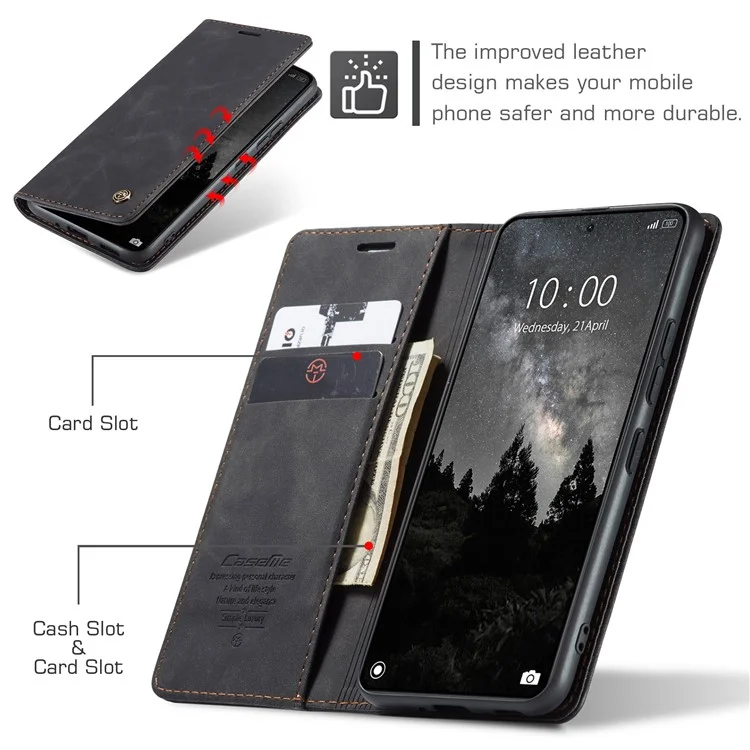 CASEME 013 Série Para Xiaomi 14 Ultra Estojo de Suporte Slot de Cartão Capa de Telefone de Couro - Preto