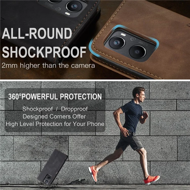 CASEME 013 Series para Oppo A96 4G / A36 / K10 4G / A76 / Realme 9i 4G Capa de Telefone de Couro com Absorção Magnética - Preto