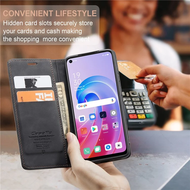 CASEME 013 Series para Oppo A96 4G / A36 / K10 4G / A76 / Realme 9i 4G Capa de Telefone de Couro com Absorção Magnética - Preto