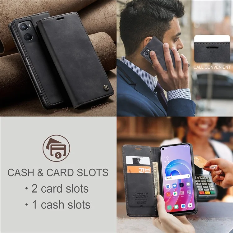 CASEME 013 Series para Oppo A96 4G / A36 / K10 4G / A76 / Realme 9i 4G Capa de Telefone de Couro com Absorção Magnética - Preto
